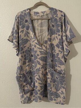 Olivaceous Women’s Blue 100% Cotton Floral Tunic Coverup Size Medium